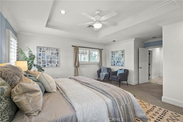 22550 Flamingo St, Woodland Hills, CA 91364 - carpeted bedroom with a tray ceiling, crown molding, and recessed lighting