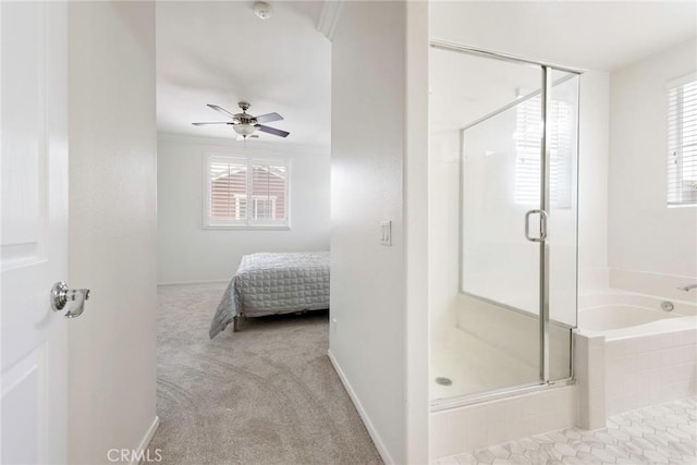 72 Westwind Dr, Tustin, CA 92782 - ensuite bathroom featuring a shower stall, a bath, and ceiling fan