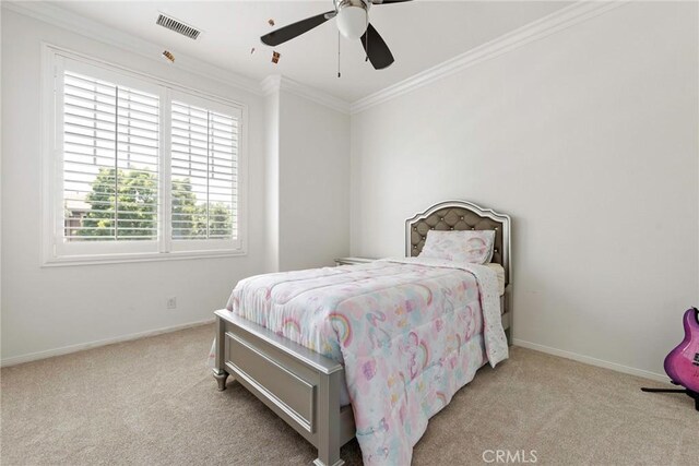 72 Westwind Dr, Tustin, CA 92782 - bedroom with carpet flooring, crown molding, and ceiling fan