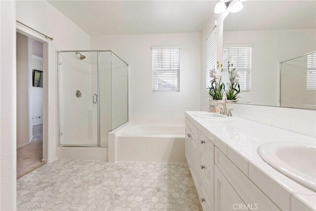 72 Westwind Dr, Tustin, CA 92782 - full bathroom featuring a shower stall, a garden tub, and double vanity