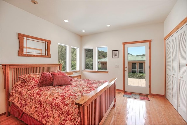 4570 Christine Loomis Dr, Arroyo Grande, CA 93420 - bedroom featuring light wood finished floors, access to exterior, recessed lighting, and a closet