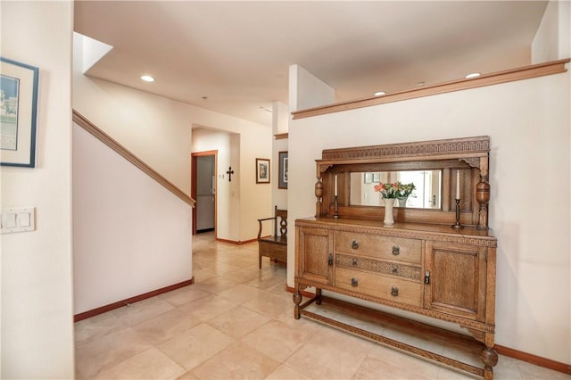 4570 Christine Loomis Dr, Arroyo Grande, CA 93420 - hallway with recessed lighting, stairs, and light tile patterned floors