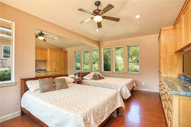 4570 Christine Loomis Dr, Arroyo Grande, CA 93420 - bedroom featuring vaulted ceiling, recessed lighting, and finished concrete floors