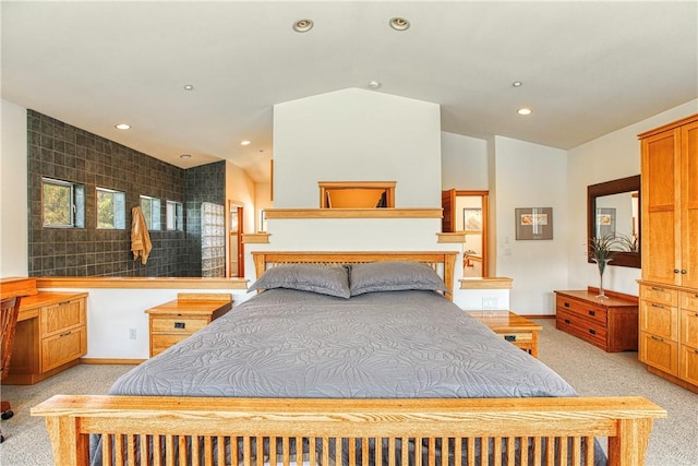 4570 Christine Loomis Dr, Arroyo Grande, CA 93420 - bedroom featuring light carpet, lofted ceiling, and recessed lighting