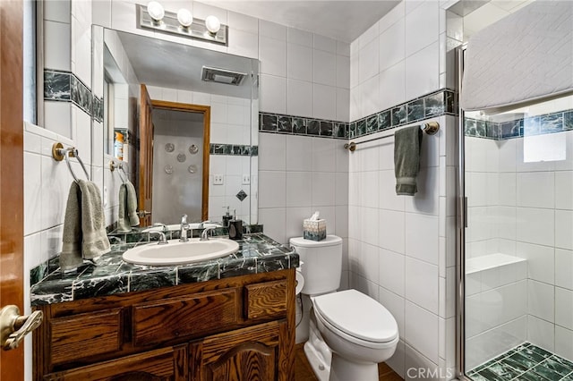 1146 Sandhurst Ln, La Verne, CA 91750 - full bathroom with vanity, a shower stall, and tile walls