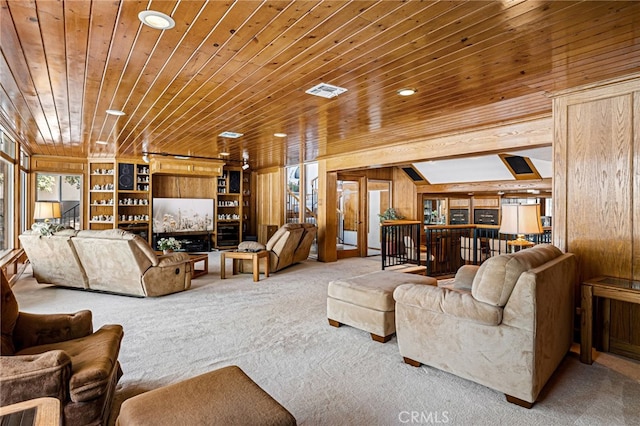 1146 Sandhurst Ln, La Verne, CA 91750 - carpeted living area featuring wood ceiling and wood walls