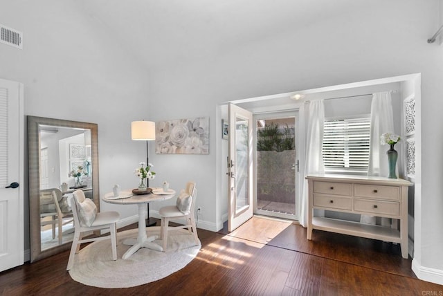 1247 La Casa Dr, San Marcos, CA 92078 - dining room featuring wood finished floors and high vaulted ceiling