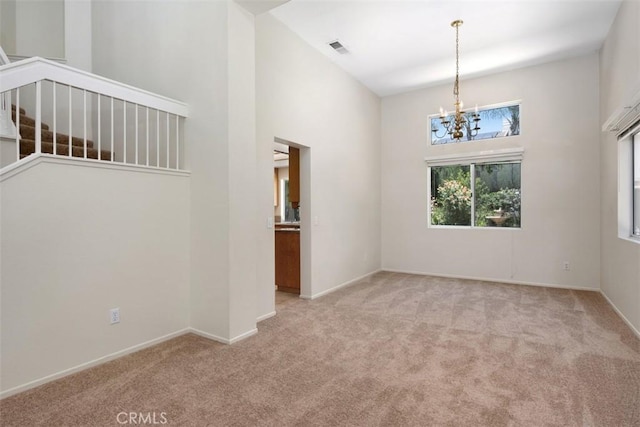 25134 Calle Viejo, Murrieta, CA 92563 - spare room with carpet, a chandelier, and stairs