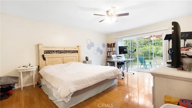 937 Dahlia Ave, Costa Mesa, CA 92626 - bedroom with access to outside, light wood-style floors, and a ceiling fan