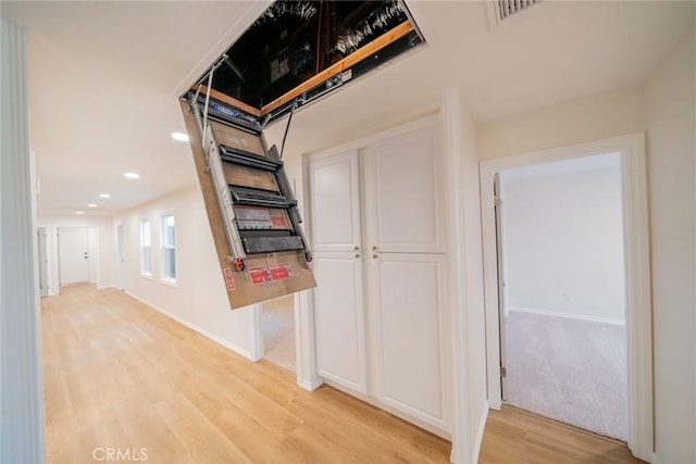 2648 Condor Cir, Corona, CA 92882 - hallway featuring light wood-style flooring and recessed lighting