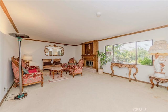 2837 E Mesa Dr, West Covina, CA 91791 - carpeted living area with ornamental molding and a large fireplace