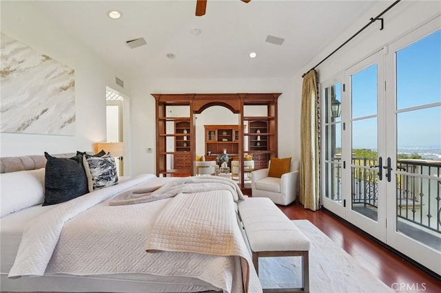 6337 Via Colinita, Rancho Palos Verdes, CA 90275 - bedroom featuring access to outside, wood finished floors, recessed lighting, french doors, and ceiling fan