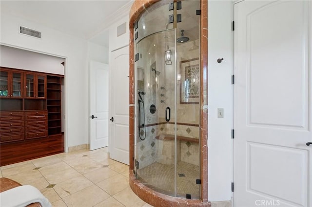 6337 Via Colinita, Rancho Palos Verdes, CA 90275 - full bathroom featuring a stall shower, tile patterned floors, and ornamental molding