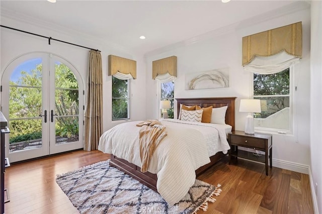 6337 Via Colinita, Rancho Palos Verdes, CA 90275 - bedroom with french doors, access to outside, ornamental molding, wood finished floors, and recessed lighting