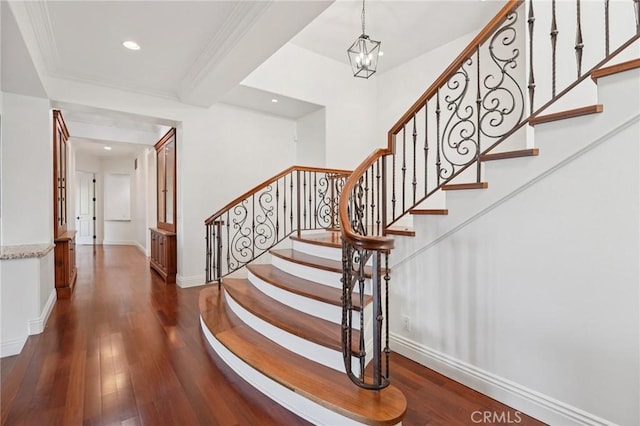 6337 Via Colinita, Rancho Palos Verdes, CA 90275 - stairway featuring hardwood / wood-style flooring, recessed lighting, and a chandelier