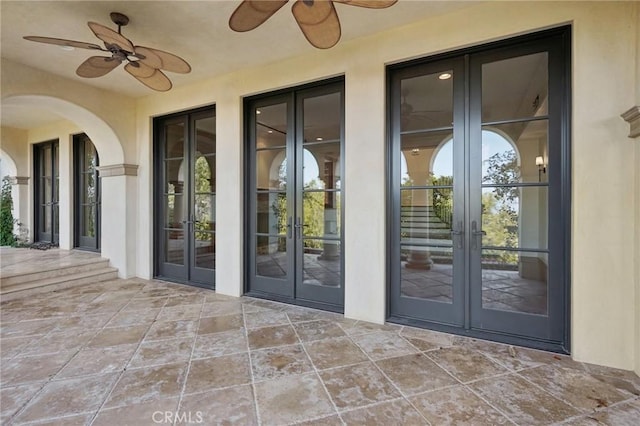 6337 Via Colinita, Rancho Palos Verdes, CA 90275 - property entrance featuring french doors, a ceiling fan, and a patio