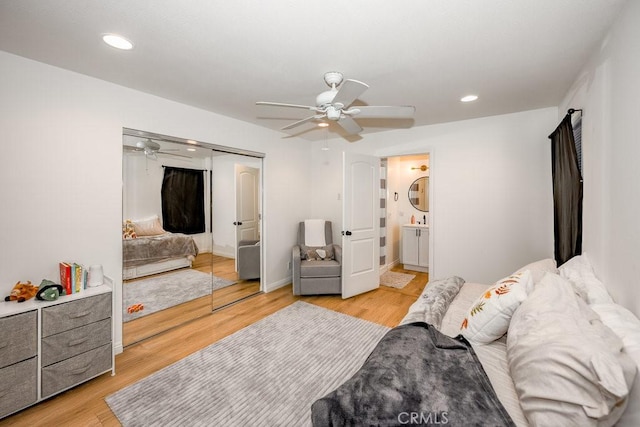 25252 Atwood Blvd, Newhall, CA 91321 - bedroom with light wood-style floors, a closet, recessed lighting, and ceiling fan