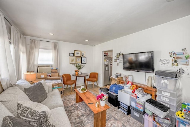 25252 Atwood Blvd, Newhall, CA 91321 - living room featuring wood finished floors, recessed lighting, and cooling unit