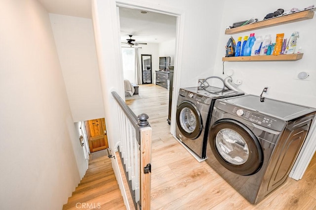 25252 Atwood Blvd, Newhall, CA 91321 - laundry area with independent washer and dryer, light wood-style floors, and a ceiling fan