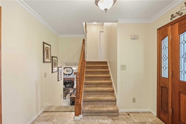 18836 Cedar Valley Way, Newhall, CA 91321 - foyer entrance with stairs and ornamental molding