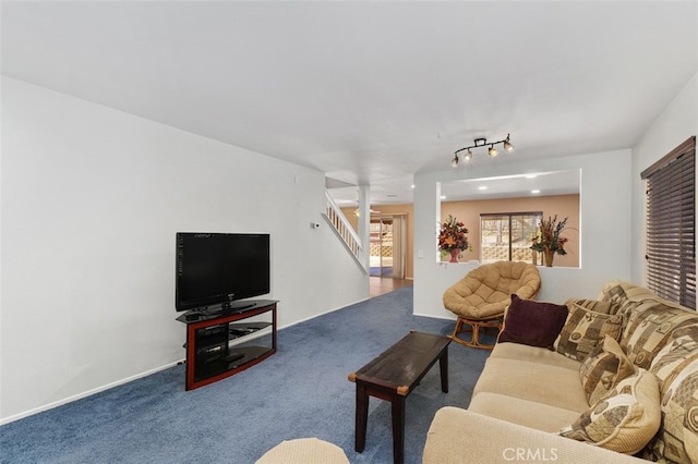 23050 Catt Rd, Wildomar, CA 92595 - carpeted living room featuring stairs