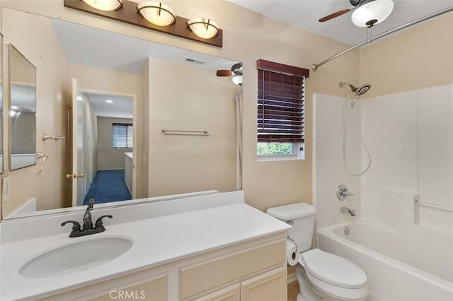 23050 Catt Rd, Wildomar, CA 92595 - full bathroom with  shower combination, a ceiling fan, vanity, and plenty of natural light