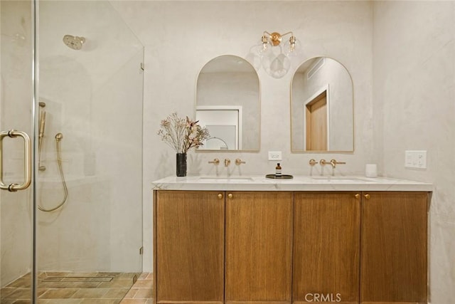 2334 Glover Pl, Los Angeles, CA 90031 - bathroom with double vanity and a shower with door