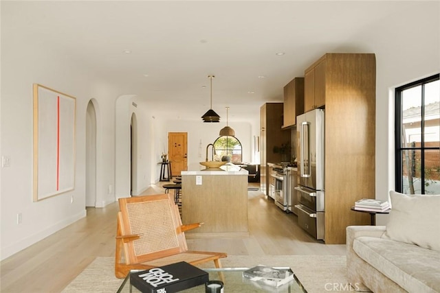 2334 Glover Pl, Los Angeles, CA 90031 - living room with light wood-type flooring, healthy amount of natural light, and arched walkways