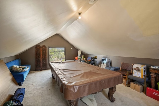 10821 Los Jordans Rd, Agua Dulce, CA 91390 - game room with carpet floors, vaulted ceiling, and pool table