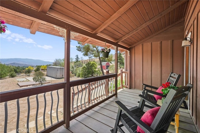 10821 Los Jordans Rd, Agua Dulce, CA 91390 - wooden deck with a storage shed and a mountain view