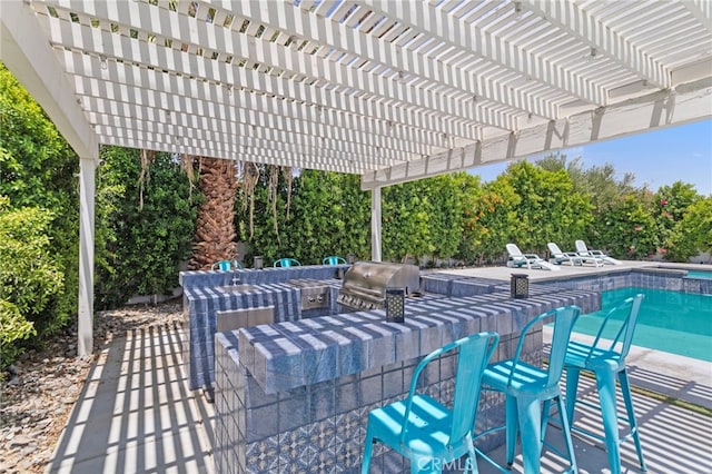 80848 Sunspring Ct, Indio, CA 92201 - view of patio featuring area for grilling, an outdoor pool, and a pergola