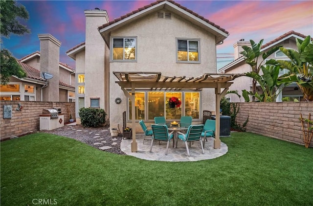 762 Twin Peaks Ave, Simi Valley, CA 93065 - rear view of property with a pergola, stucco siding, a fenced backyard, a patio, and a chimney