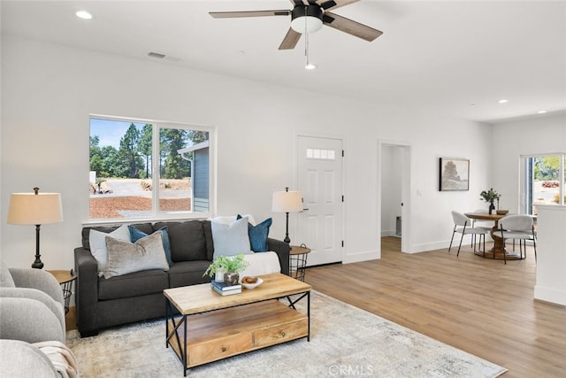 6105 Maxwood Dr, Paradise, CA 95969 - living room with a ceiling fan, recessed lighting, and light wood-style floors