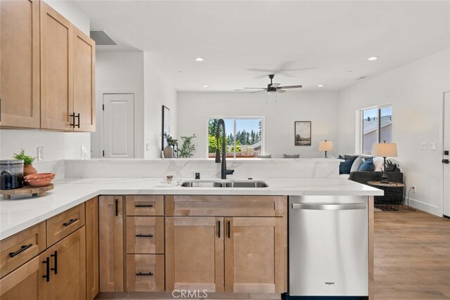 6105 Maxwood Dr, Paradise, CA 95969 - kitchen with dishwasher, a peninsula, ceiling fan, plenty of natural light, and recessed lighting