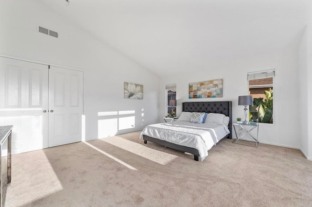 13756 Fontanelle Pl, San Diego, CA 92128 - bedroom with carpet floors and high vaulted ceiling