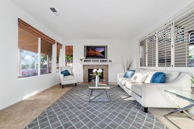 13756 Fontanelle Pl, San Diego, CA 92128 - living area featuring carpet flooring and a tiled fireplace