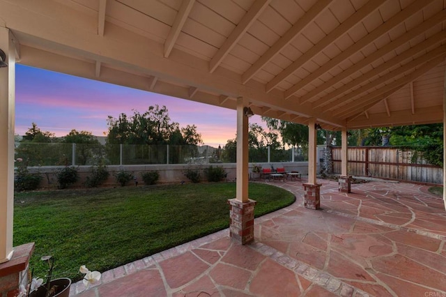 13756 Fontanelle Pl, San Diego, CA 92128 - patio terrace at dusk featuring a patio and a fenced backyard