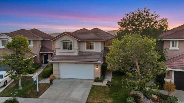 13756 Fontanelle Pl, San Diego, CA 92128 - traditional-style house featuring stucco siding, concrete driveway, an attached garage, a tiled roof, and a yard