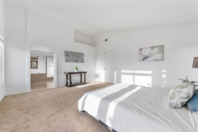 13756 Fontanelle Pl, San Diego, CA 92128 - carpeted bedroom with high vaulted ceiling and baseboards