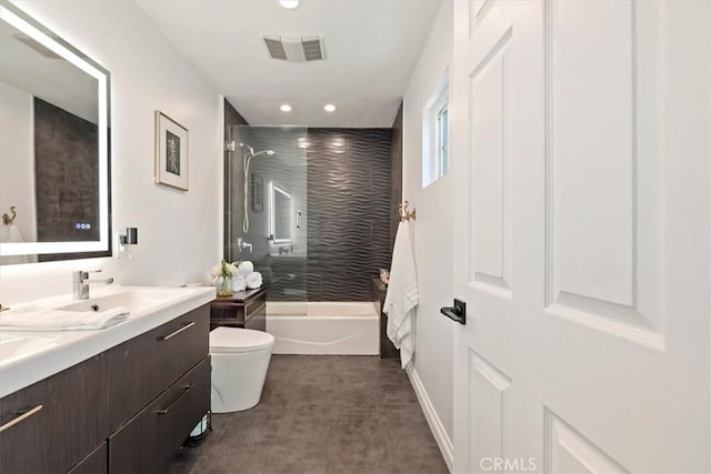 3751 Laurita Ave, Pasadena, CA 91107 - bathroom featuring double vanity, shower / bathtub combination, and recessed lighting