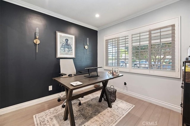 3751 Laurita Ave, Pasadena, CA 91107 - home office with light wood-style flooring, crown molding, and recessed lighting