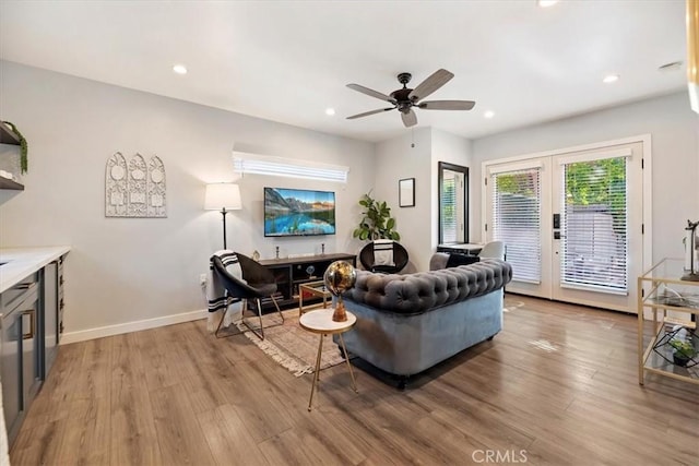 3751 Laurita Ave, Pasadena, CA 91107 - living area featuring french doors, light wood-type flooring, recessed lighting, and ceiling fan