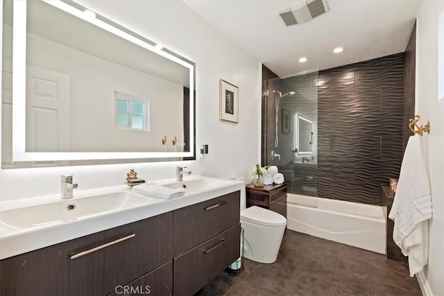 3751 Laurita Ave, Pasadena, CA 91107 - bathroom featuring double vanity, bathtub / shower combination, and recessed lighting