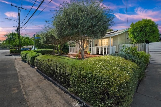 3751 Laurita Ave, Pasadena, CA 91107 - view of property hidden behind natural elements featuring a porch, stucco siding, and solar panels