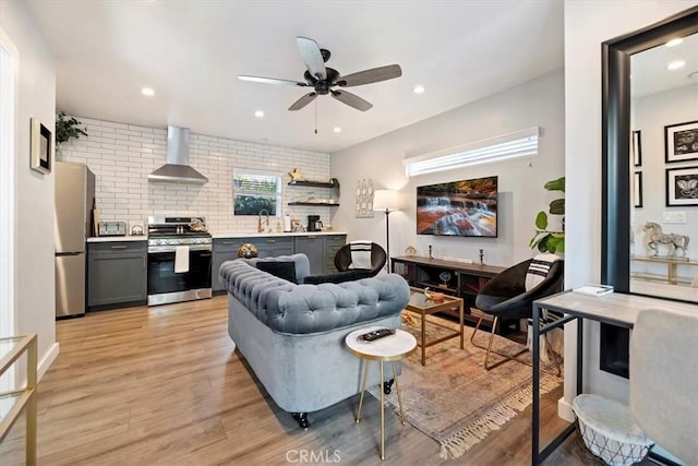 3751 Laurita Ave, Pasadena, CA 91107 - living room featuring light wood-style floors, ceiling fan, and recessed lighting