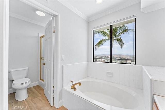 28422 La Pradera, Laguna Niguel, CA 92677 - full bathroom featuring a bath, ornamental molding, and wood finished floors