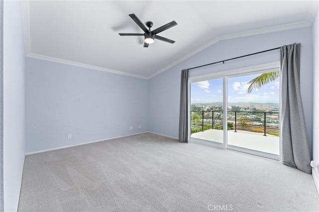 28422 La Pradera, Laguna Niguel, CA 92677 - carpeted empty room featuring lofted ceiling, ceiling fan, and crown molding
