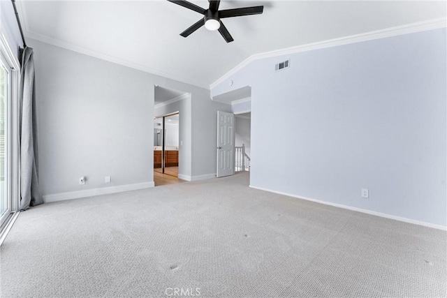 28422 La Pradera, Laguna Niguel, CA 92677 - carpeted spare room featuring a ceiling fan, ornamental molding, and lofted ceiling