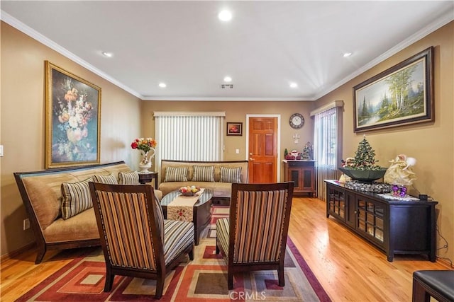 56665672 Franklin Ave, Los Angeles, CA 90028 - living area with light wood-type flooring, recessed lighting, and ornamental molding