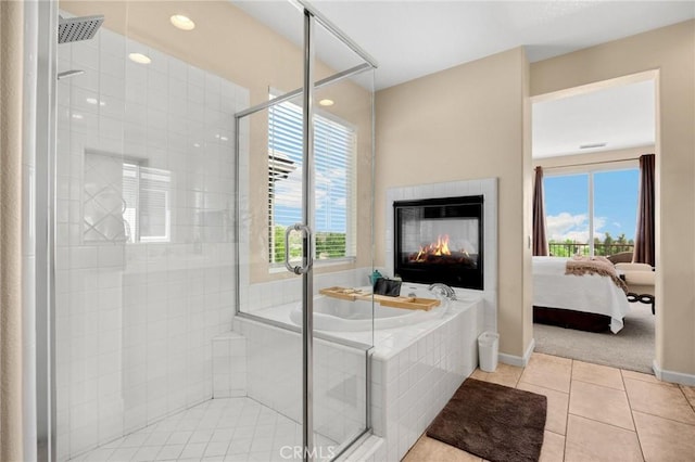 3667 Skylark Way, Brea, CA 92823 - bathroom with ensuite bathroom, plenty of natural light, a stall shower, tile patterned floors, and recessed lighting